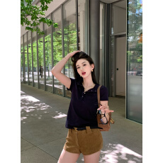 批发实拍#复古老钱风POLO领百搭短袖T桖女