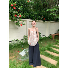 批发实拍#碎花抹胸背心<b class='q'>上衣</b>夏季高腰显瘦阔腿<b class='q'>裤</b><b class='q'>两件套</b>