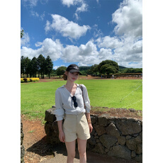 批发实拍#亚麻条纹翻领衬衫外套+基础<b class='q'>短裤</b>套装女