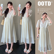 批发实拍2026新款孕妇夏装<b class='q'>连衣裙</b>中长款宽松外出潮妈气质V领波点裙子