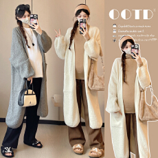 批发实拍2025孕妇装秋冬款新款时尚洋气针织开衫大衣加厚中长款外套