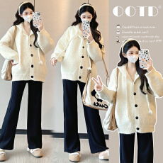 批发实拍2025新款孕妇装韩系纯色连帽开衫毛衣秋冬款<b class='q'>百搭</b>减龄显瘦上衣