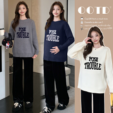 批发实拍孕妇装圆领小熊毛衣秋冬新款慵懒风休闲宽松显瘦<b class='q'>百搭</b>套头上衣