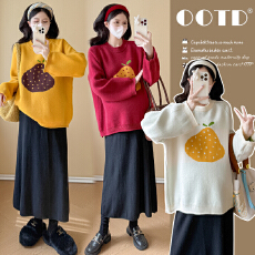 批发孕妇2025新款秋冬加厚外穿提花套头<b class='q'>宽松</b>显瘦毛衣上衣+半身裙套装