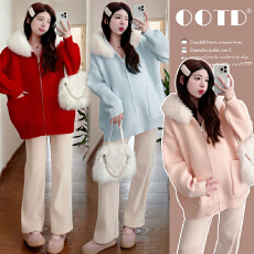 批发实拍2025孕妇装秋冬款新款气质减龄时尚洋气连帽开衫加厚百搭外套