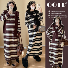 批发实拍2025新款秋冬装大版型时尚宽松披肩<b class='q'>孕妇</b><b class='q'>长款</b>针织加厚<b class='q'>连衣裙</b>