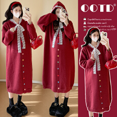 批发实拍2025优质款新款秋冬装时尚宽松<b class='q'>孕妇</b><b class='q'>中长款</b>针织毛衣加厚连衣裙