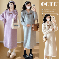 批发实拍2025新款秋冬装时尚宽松气质孕妇中长款针织毛衣加厚连衣裙