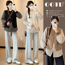 批发实拍新款2026孕妇<b class='q'>春</b>装甜美宽松显瘦长袖娃娃衫百搭减龄假两件上衣