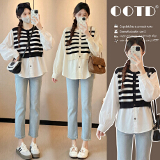 批发实拍新款2026孕妇春装甜美<b class='q'>宽松</b>显瘦长袖娃娃衫减龄百搭假两件上衣