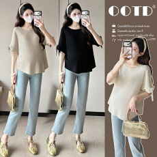 批发实拍2026新款孕妇装圆领夏装纯款针织时尚大方宽松百搭上衣