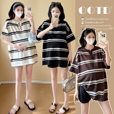 批发实拍 2026孕妇夏季新款短袖高级感百搭宽松显瘦简约针织条纹上衣