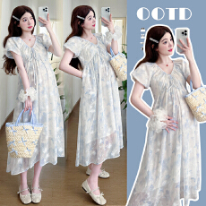 批发实拍新款高品质<b class='q'>孕妇</b><b class='q'>夏装</b>连衣裙中长款<b class='q'>宽松</b>外出洋气潮闪闪蝴蝶裙子