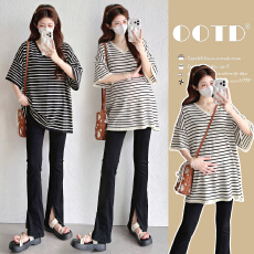 批发实拍2026大版型新款<b class='q'>孕妇</b><b class='q'>短袖</b>夏装韩版时尚宽松条纹休闲百搭<b class='q'>上衣</b>