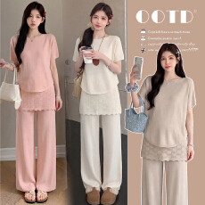 批发实拍2026大版型夏季套装新品孕妇慵懒时尚针织衫+屁帘裤子两件套