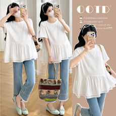 批发实拍2026新款宽松正肩白色短袖t恤女夏显瘦遮肚巨好看百搭上衣