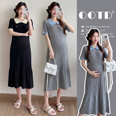 批发实拍2026孕妇装夏季新款<b class='q'>翻领</b>时尚气质显瘦减龄孕妇中长款<b class='q'>连衣裙</b>