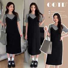 批发<b class='q'>实拍</b>2026夏装新款孕妇装韩版宽松显廋圆领孕妇中长款针织连衣裙