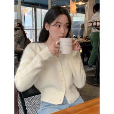 批发韩国 秋季温柔淑<b class='q'>女</b>单排扣毛绒<b class='q'>针织</b><b class='q'>开衫</b>