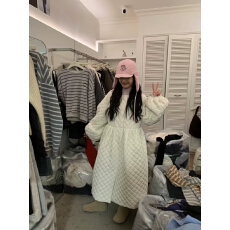 批发韩国东大门 <b class='q'>秋冬</b>新款简约小清新保暖收腰菱格宽松A字棉<b class='q'>连衣裙</b>