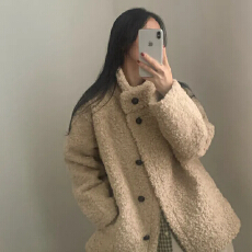 批发温柔立领皮毛一体羊羔绒外套女冬新款中长款保暖宽松毛毛外套