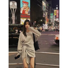 批发2025冬款可露肩时髦纯色卫衣+系带假两件<b class='q'>短裙</b>裤套装