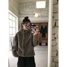 批发25<b class='q'>秋</b>冬 学院风连帽减龄短款羊羔毛保暖外套女装