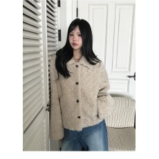 批发25FW 温柔风 翻领质感皮毛一体外套保暖环保皮草