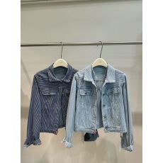 批发条纹<b class='q'>牛仔</b>外套女秋季新款贴标时尚长袖短款<b class='q'>夹克</b>上衣