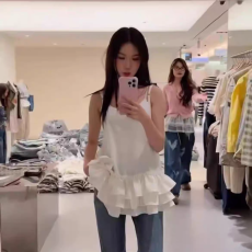 批发现 韩国东大门 荷叶边雪纺吊带