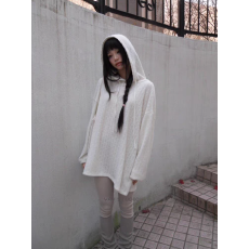 批发<b class='q'>韩国</b>东大门 毛绒抽绳连帽宽松落肩上衣