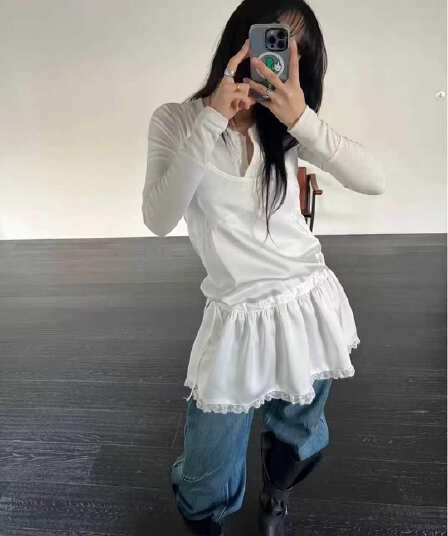 있음 창고 펌프 로프 레이스 측면 슬립 여성 드레스