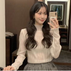 批发韩系小姐姐高领弹力薄款微透打底上衣女