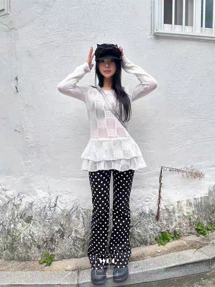 있음 창고 26 새로운 한국 작은 대중 측면 치마 홀로우 아웃 망상 니트 드레스