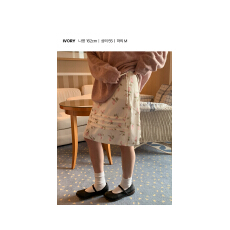 批发韩国小众复古小碎花图案温柔侧高腰系带半身裙女