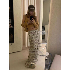 批发韩国2026春季高腰显瘦条纹拼色半身<b class='q'>裙</b>