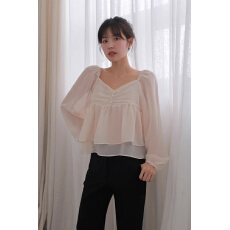 批发26ss<b class='q'>韩国</b>小众气质甜美ins纱纱气质雪纺衬衫长袖