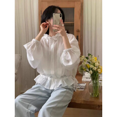 批发韩国东大门2026春款 纯色连帽花边抽绳休闲外套