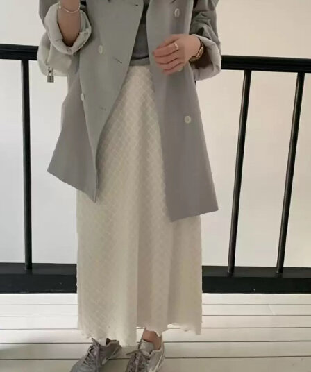 한국 동대문 허리밴드 다용도 레트로 링 체크무늬 무늬 일상 미니멀리즘 반신 롱 스커트