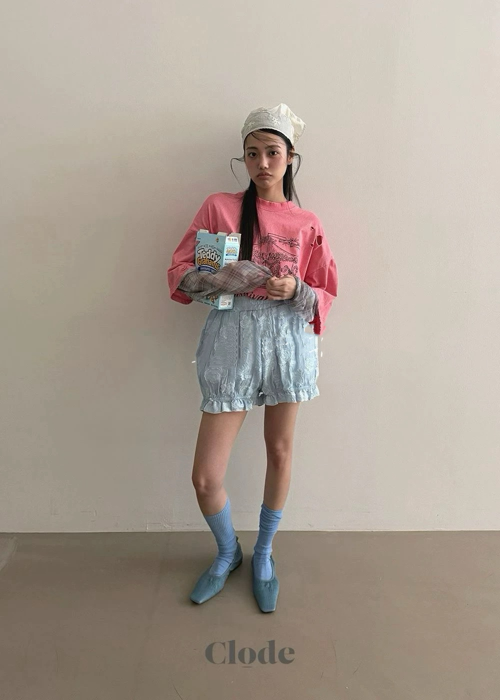 있음 창고 2026 봄 꽃 질감 레이스 반바지 바지