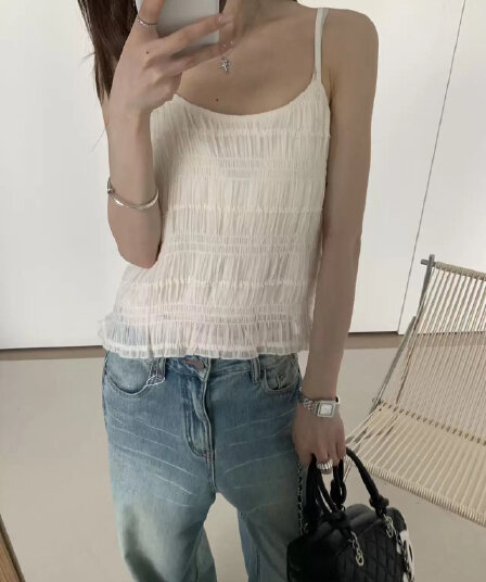 있음 창고 한국 chic 달콤함 민소매 맨위 연령 감소 주름 레이스 조끼 슬립