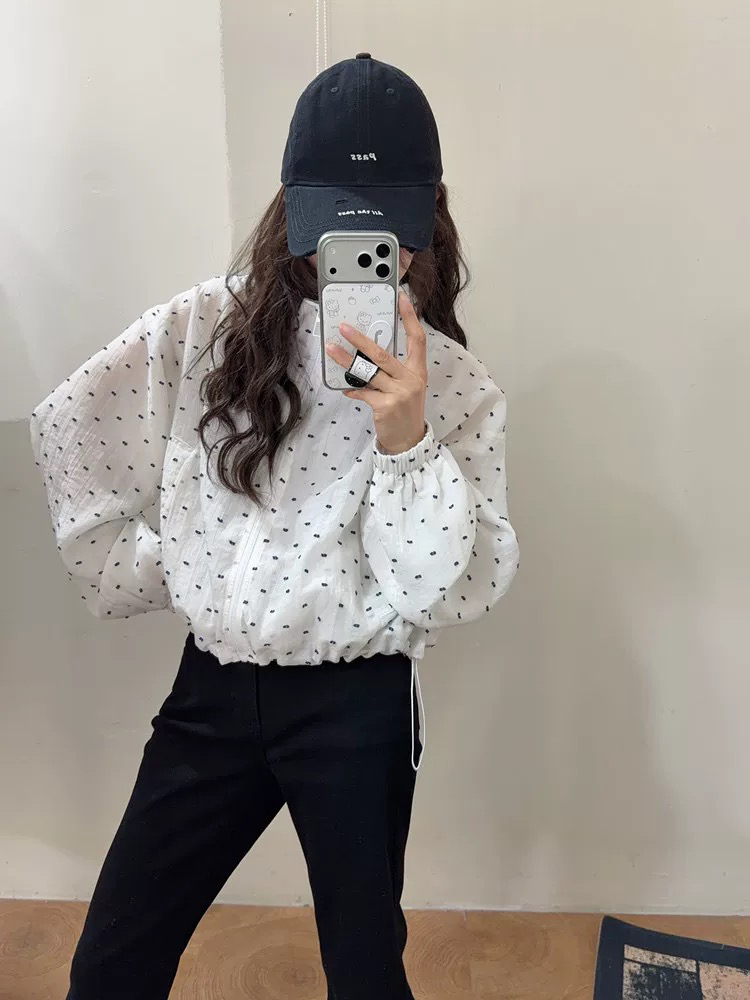 있음 창고 여름 새로운 한국 스타일 달콤함 도트 무늬 긴팔 여성 셔츠 얇은 스타일