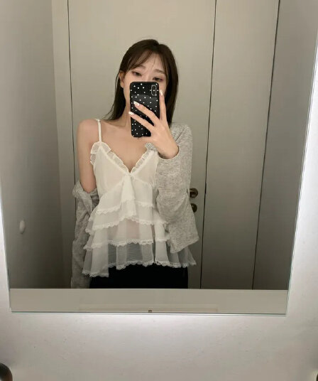 있음 창고 프랑스식 레이스 연꽃 잎 캐미솔