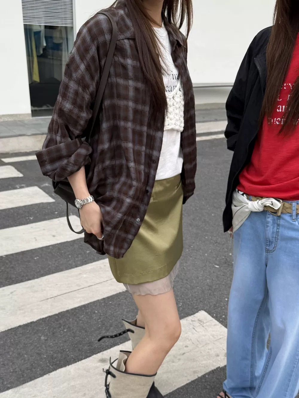 있음 창고 한국 동대문 외국 가스 얇은 스타일 폴로 칼라 체크무늬 긴팔 셔츠 재킷