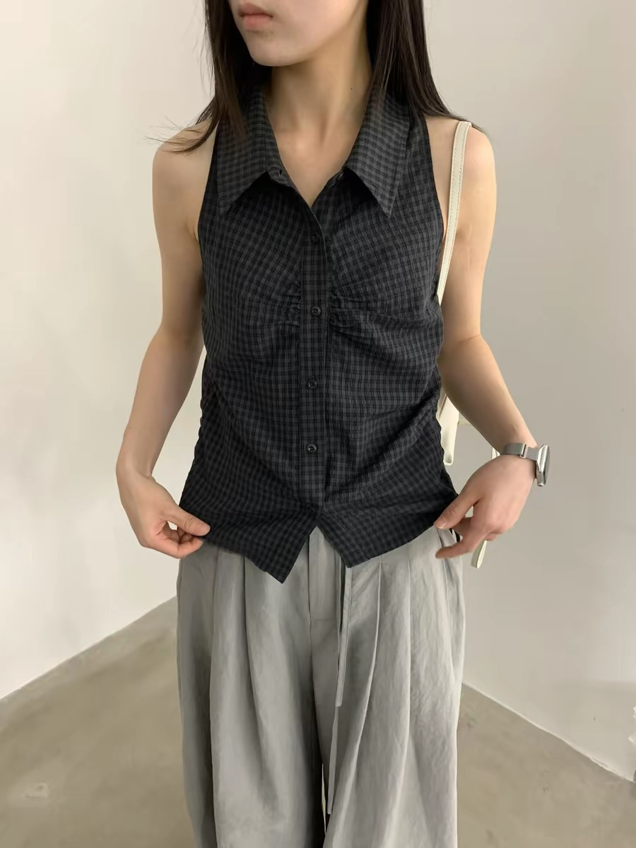 있음 창고 한 부서 POLO 칼라 몸매 가꾸기 민소매 여성 셔츠