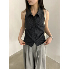 批发已入库 韩系polo领修身无袖衬衫女
