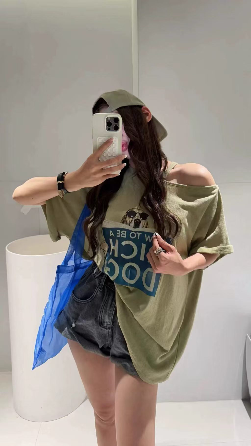 만화 프린트 반팔 티셔츠 여성 여름 새로운 루즈핏 슬림해 보이는 다용도 라운드 넥 오프숄더 맨위