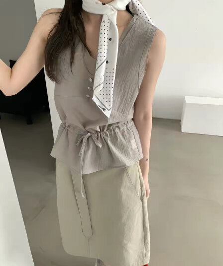 있음 창고 새로운 다용도 인터넷 에디션 V넥 펌프 로프 프릴 슬림해 보이는 조끼