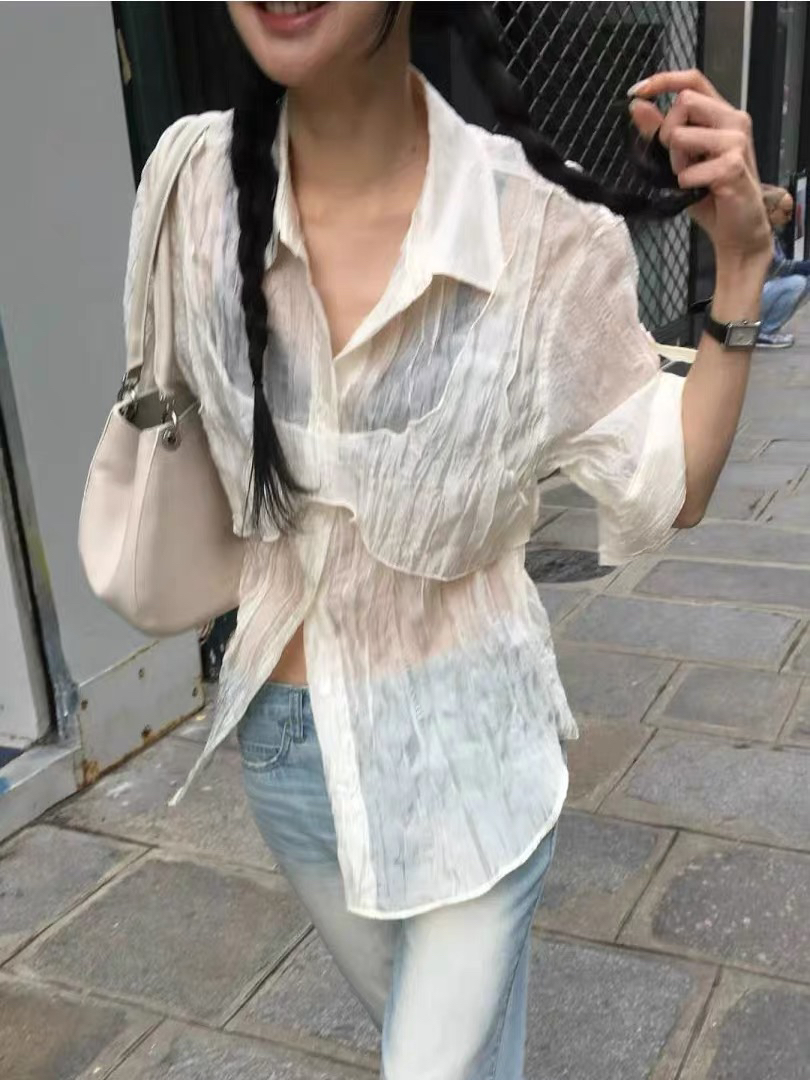 있음 창고 두 조각 여름 새로운 주름 폴로 칼라 반팔 셔츠