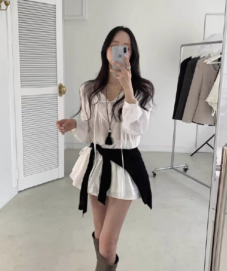 있음 창고 프릴 레이스업 긴팔 다용도 셔츠